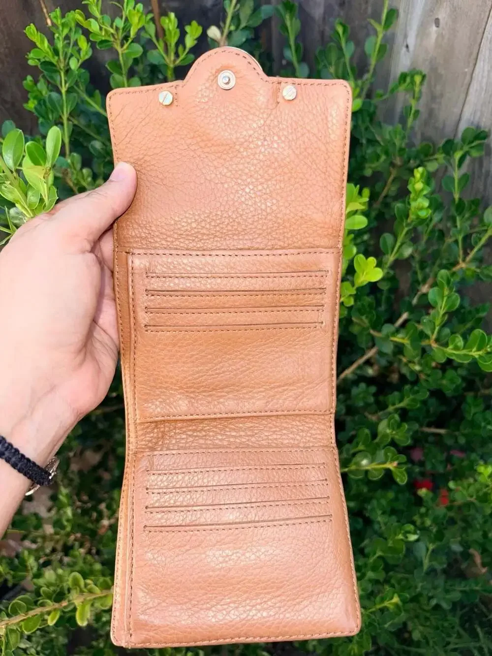 Tory Burch Amanda Tan Caramel Pebbled Leather Compact Trifold Wallet